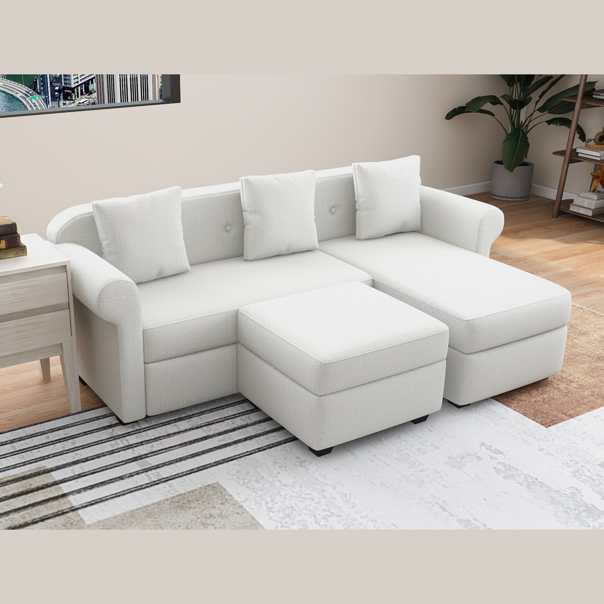 ROME L-SHAPE Fabric Sofa with Ottoman Affordahome