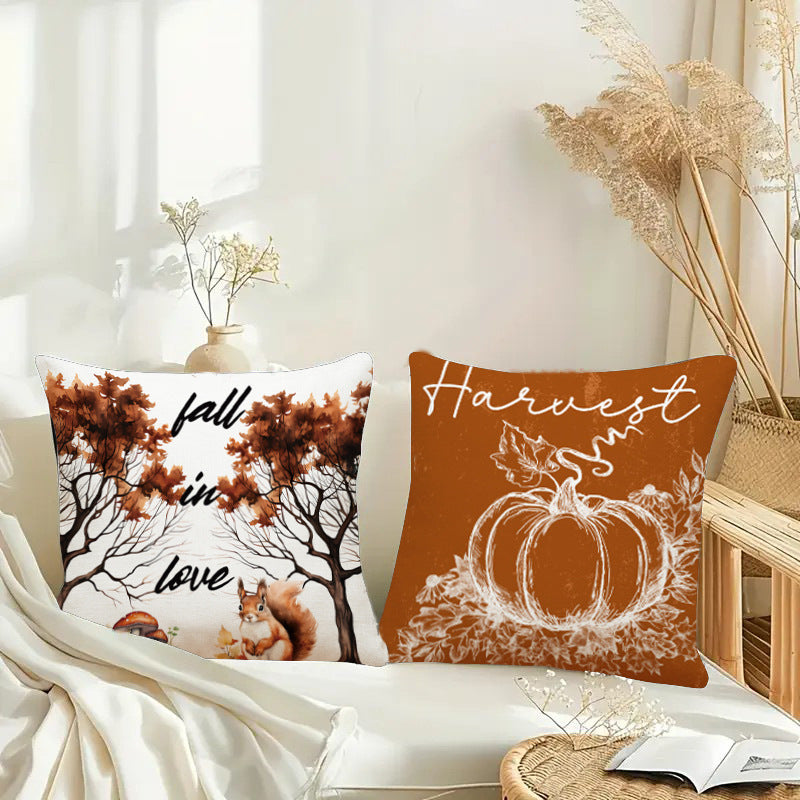 Looma Lex - Autumn Pumpkin Double-Sided Throw Pillow Cover – Farmhouse Fall Decorative Cushion - Sofa, Bed & Home Décor Looma