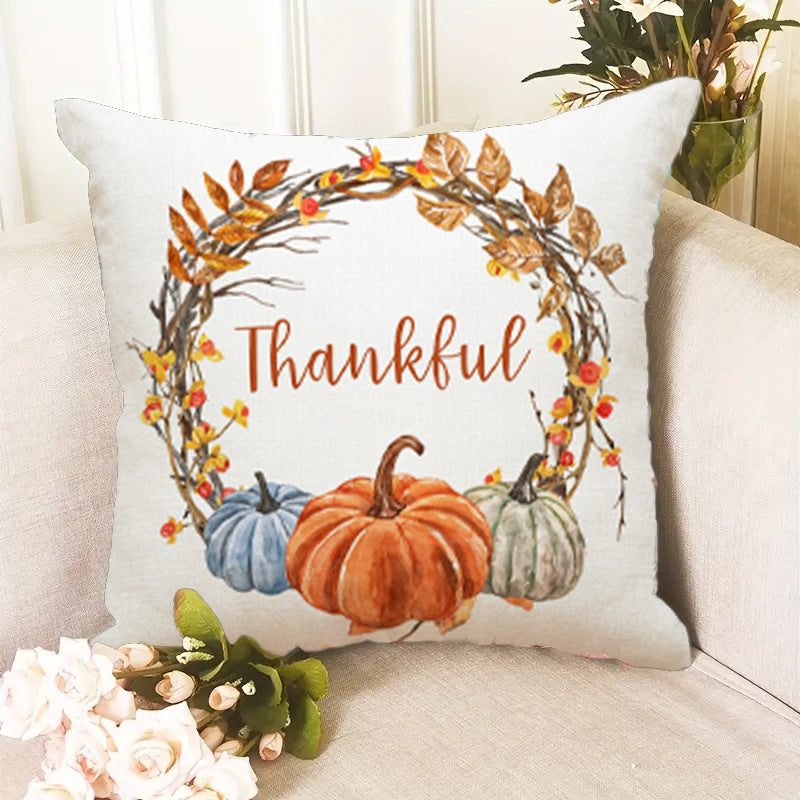 Looma Lex - Autumn Pumpkin Double-Sided Throw Pillow Cover – Farmhouse Fall Decorative Cushion - Sofa, Bed & Home Décor Looma