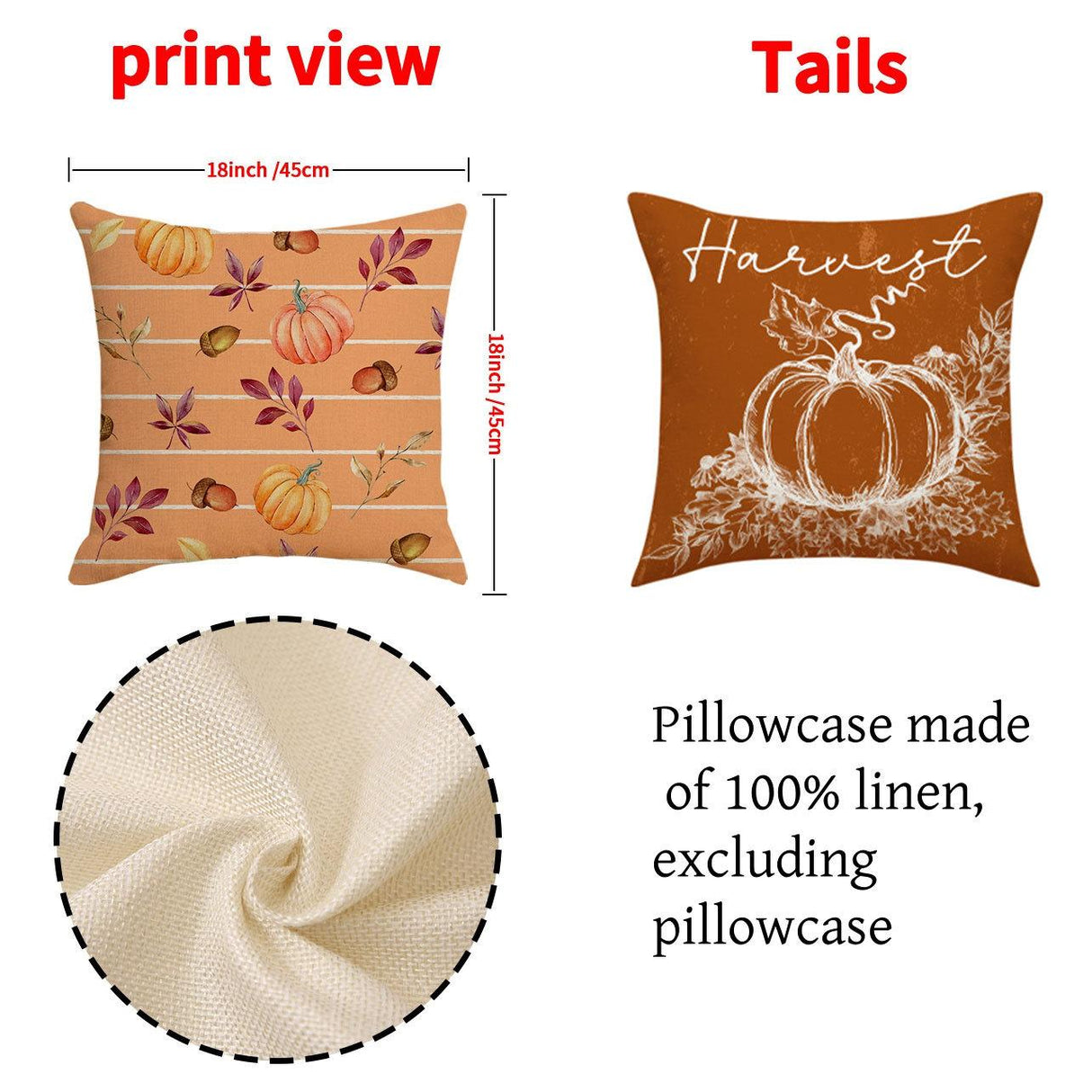 Looma Lex - Autumn Pumpkin Double-Sided Throw Pillow Cover – Farmhouse Fall Decorative Cushion - Sofa, Bed & Home Décor Looma