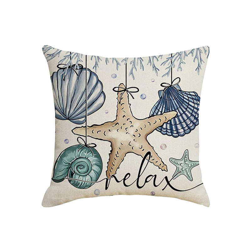 Looma- Reg - Ocean Scallop Linen Throw Pillow Cover – Coastal Single-Sided Printed Cushion for Sofa, Car & Living Room Décor Looma
