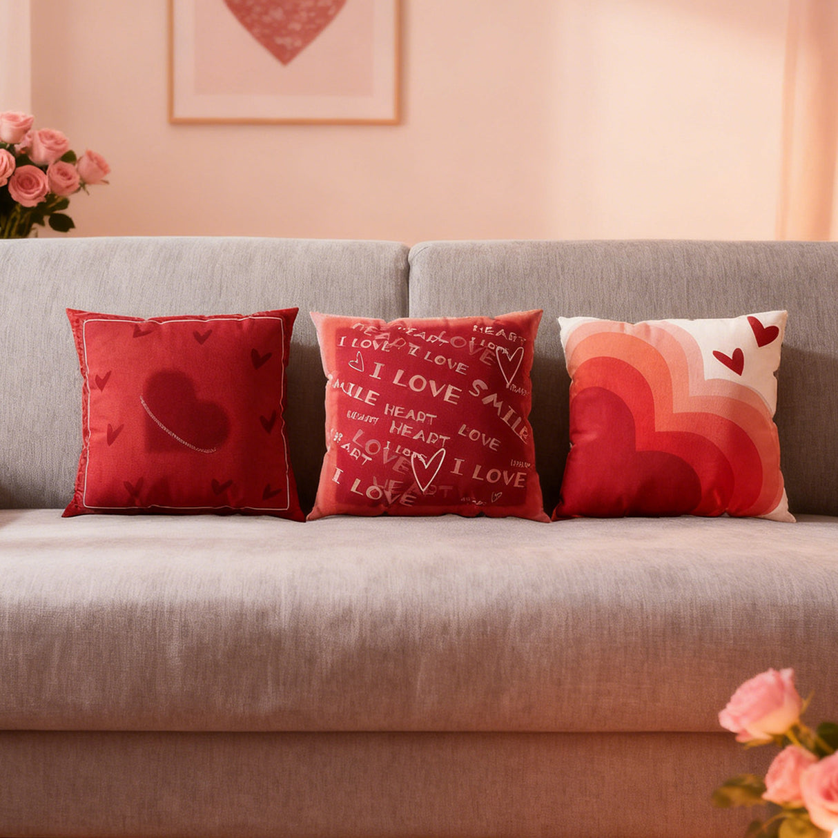 Looma Cupid - Valentines Love Pillow Cover – Romantic Red Cushion Case with “Happy Love” Print - Sofa, Wedding & Home Decor Looma