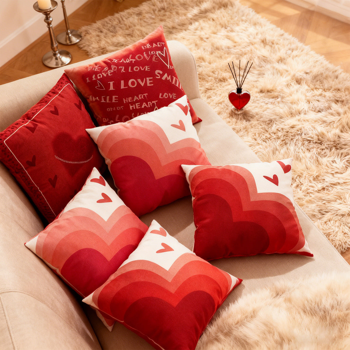 Looma Cupid - Valentines Love Pillow Cover – Romantic Red Cushion Case with “Happy Love” Print - Sofa, Wedding & Home Decor Looma