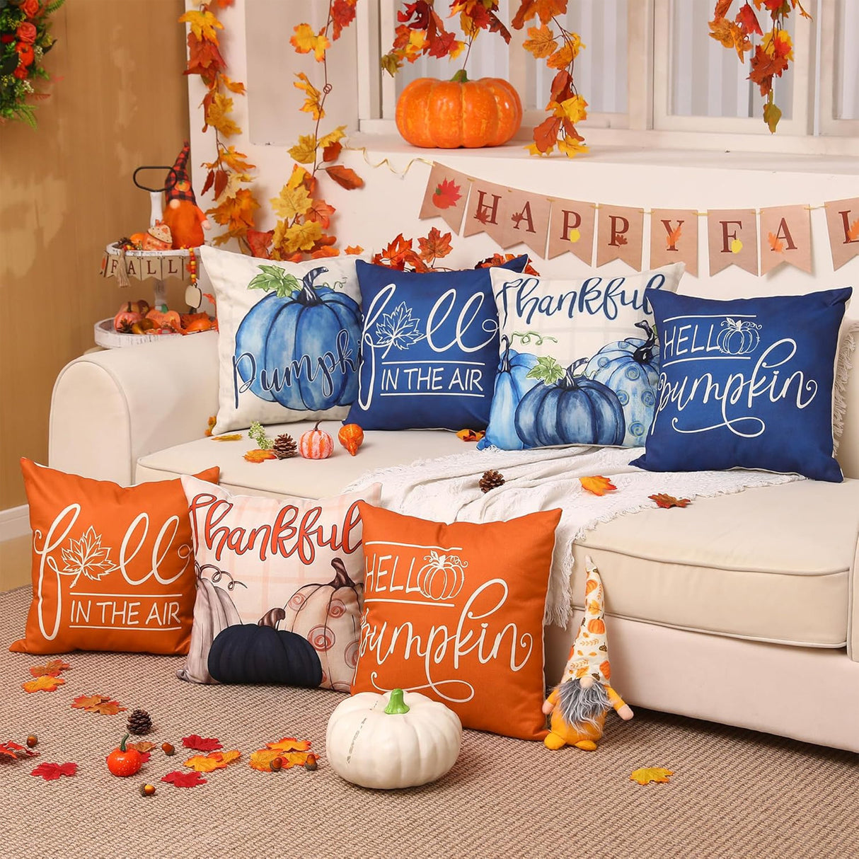 Looma Cozy - Autumn Pumpkin Pillow Cover – Cozy Thanksgiving Cushion Case - Sofa, Living Room & Home Decor Looma