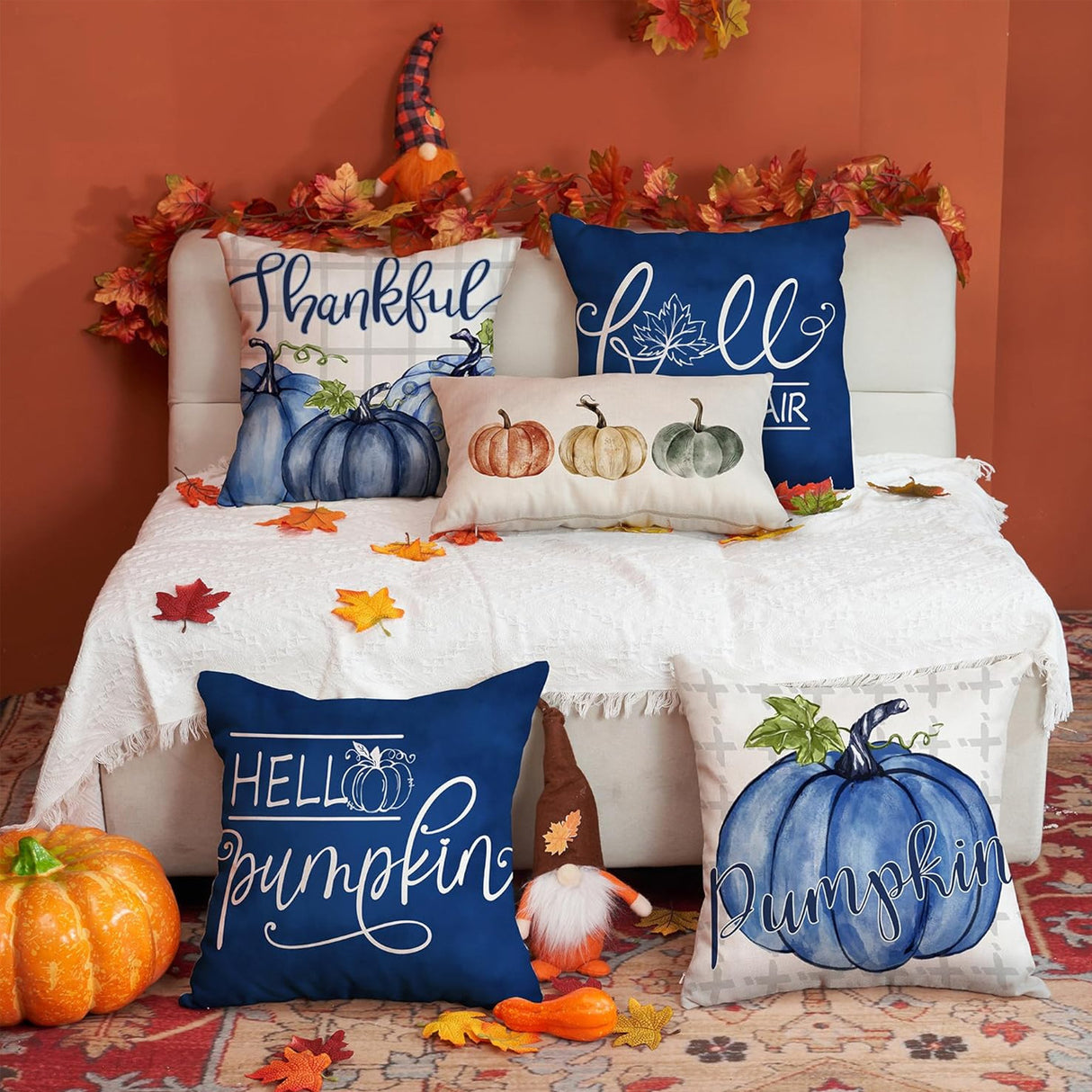 Looma Cozy - Autumn Pumpkin Pillow Cover – Cozy Thanksgiving Cushion Case - Sofa, Living Room & Home Decor Looma