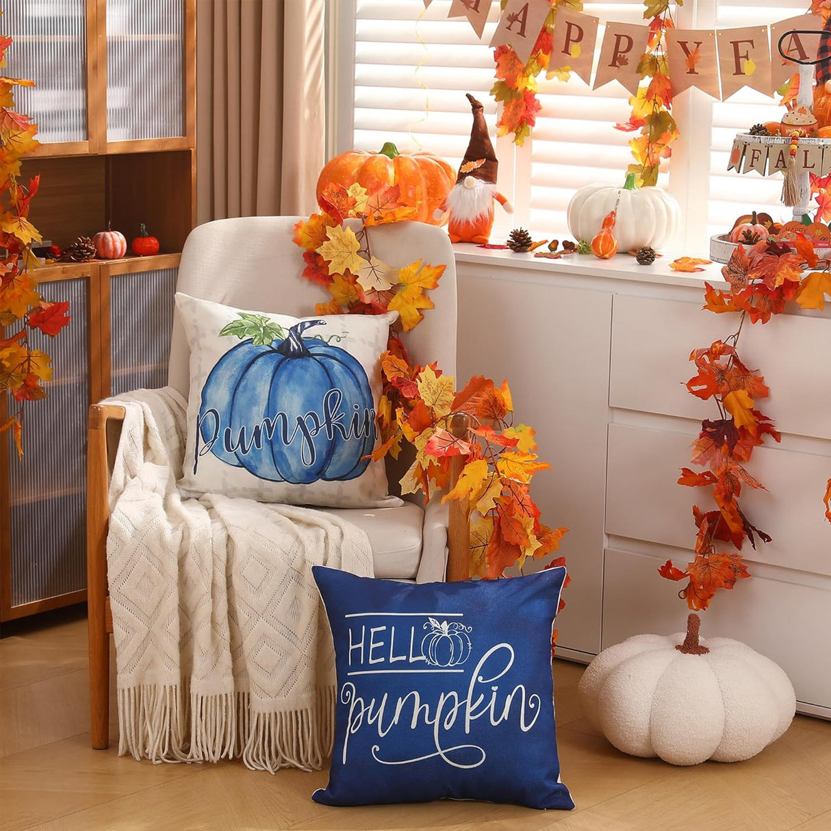 Looma Cozy - Autumn Pumpkin Pillow Cover – Cozy Thanksgiving Cushion Case - Sofa, Living Room & Home Decor Looma