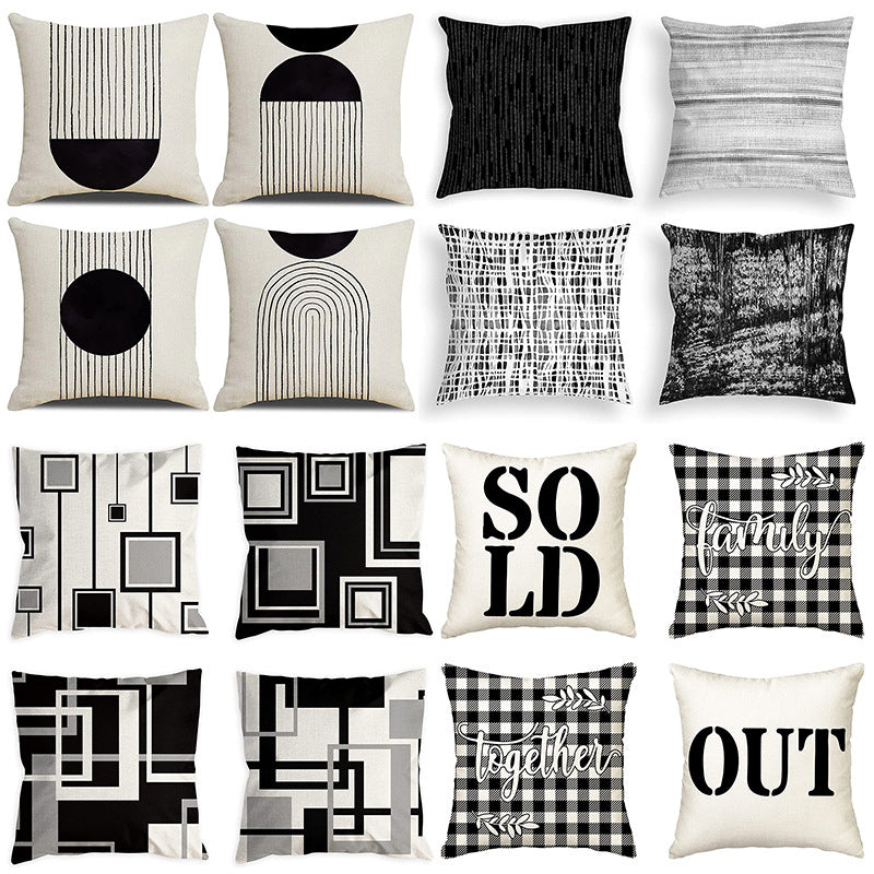 Looma Mono - Black & White Abstract Linen Pillow Cover – Minimalist Line Art Cushion Case - W0060 - Sofa, Living Room & Office Decor Looma
