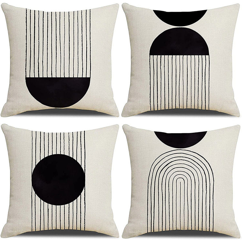 Looma Mono - Black & White Abstract Linen Pillow Cover – Minimalist Line Art Cushion Case - W0060 - Sofa, Living Room & Office Decor Looma
