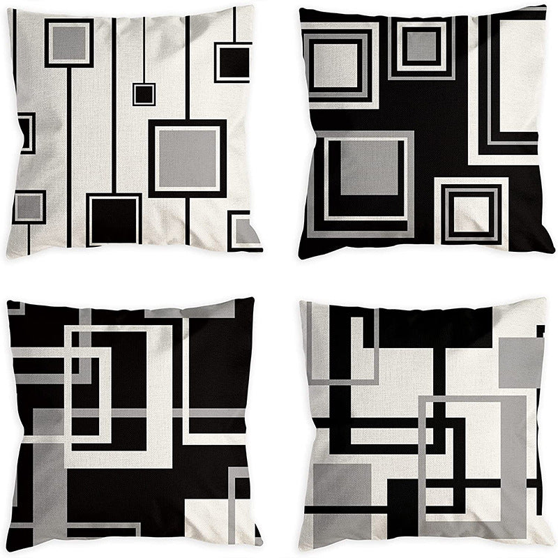 Looma Mono - Black & White Abstract Linen Pillow Cover – Minimalist Line Art Cushion Case - W0060 - Sofa, Living Room & Office Decor Looma