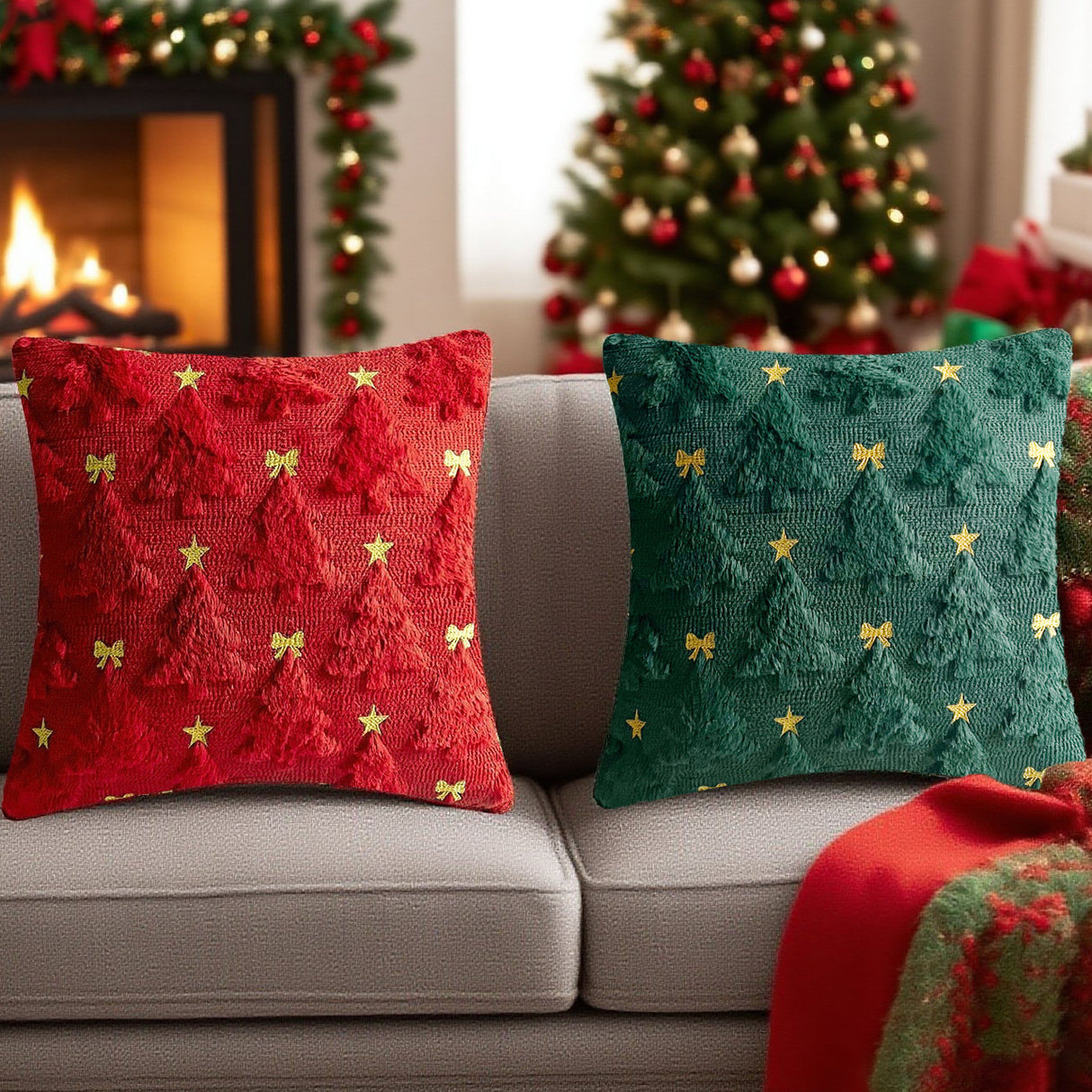 Looma Yen - Embroidered Bow Plush Pillow Cover – Sweet Christmas Decorative Cushion for Living Room Sofa Styling - Living Room, Bedroom, Sofa Area Looma