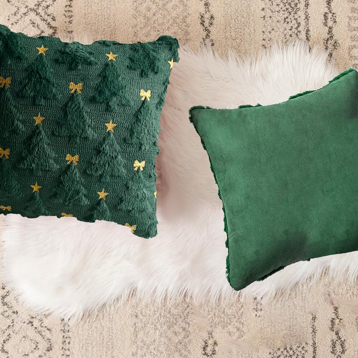 Looma Yen - Embroidered Bow Plush Pillow Cover – Sweet Christmas Decorative Cushion for Living Room Sofa Styling - Living Room, Bedroom, Sofa Area Looma