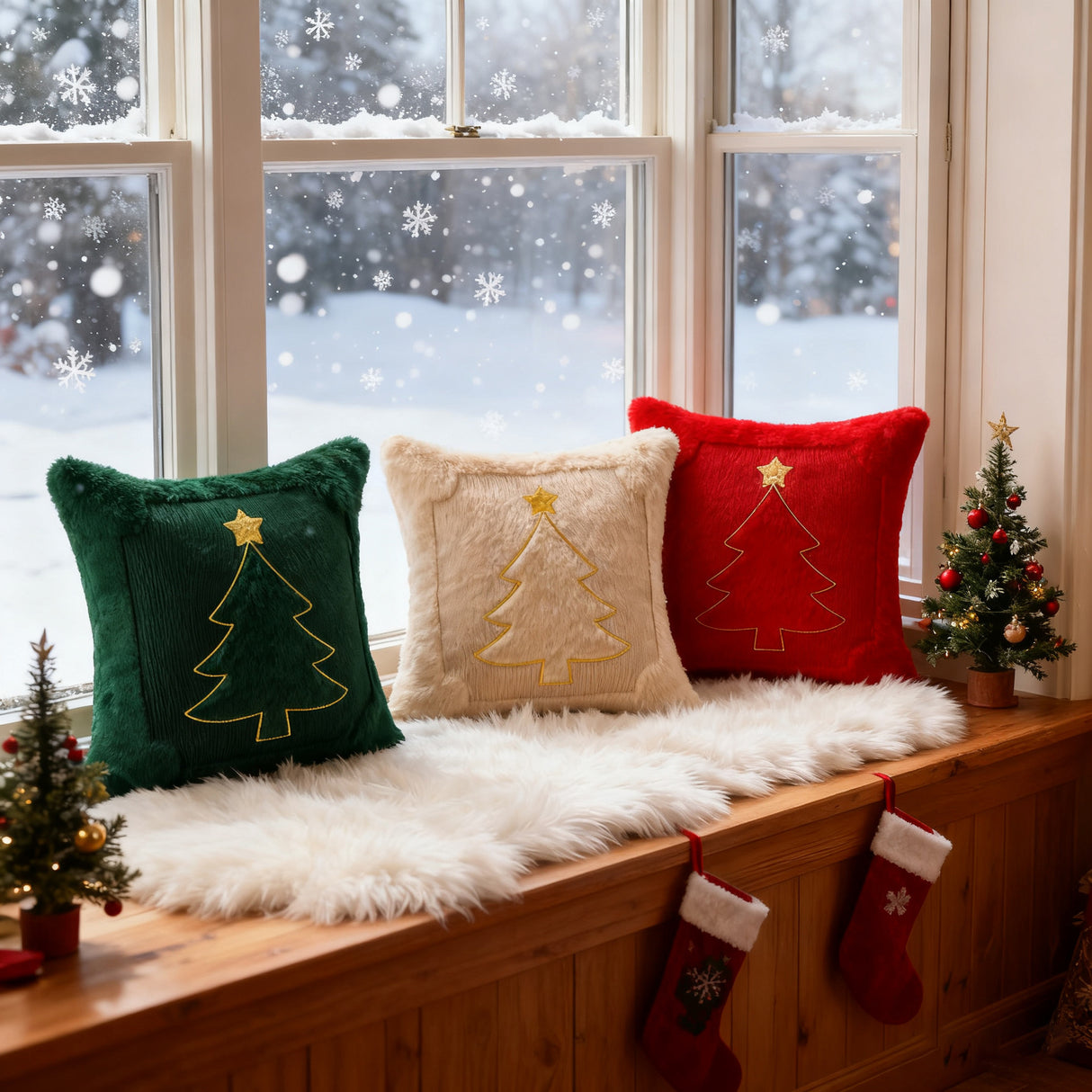 Looma Pilloza - Christmas Tree Embroidered Pillow Cover – Stereo Star Decorative Cushion for Living Room Sofa & Party Decor - Living Room, Bedroom, Sofa Area Looma