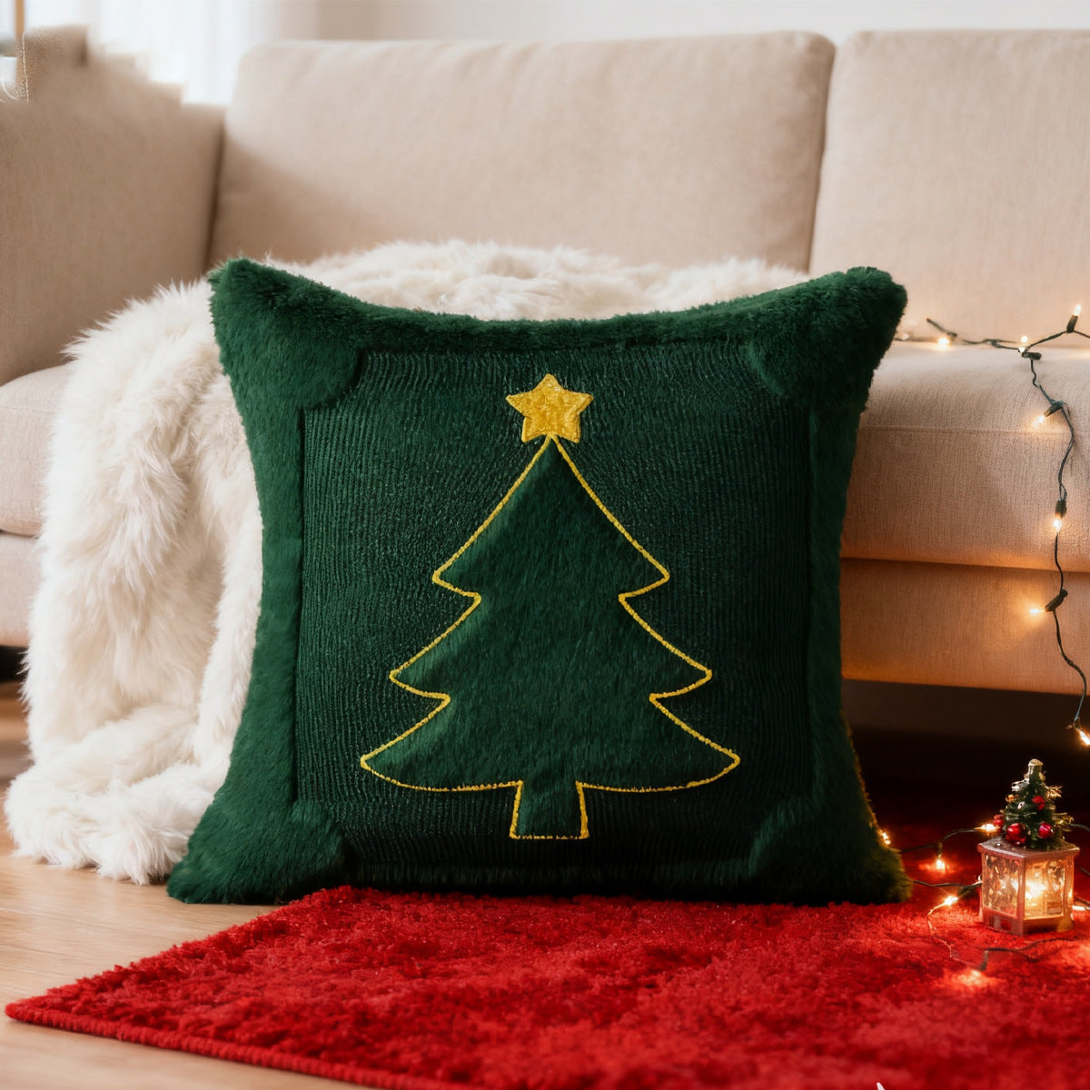 Looma Pilloza - Christmas Tree Embroidered Pillow Cover – Stereo Star Decorative Cushion for Living Room Sofa & Party Decor - Living Room, Bedroom, Sofa Area Looma