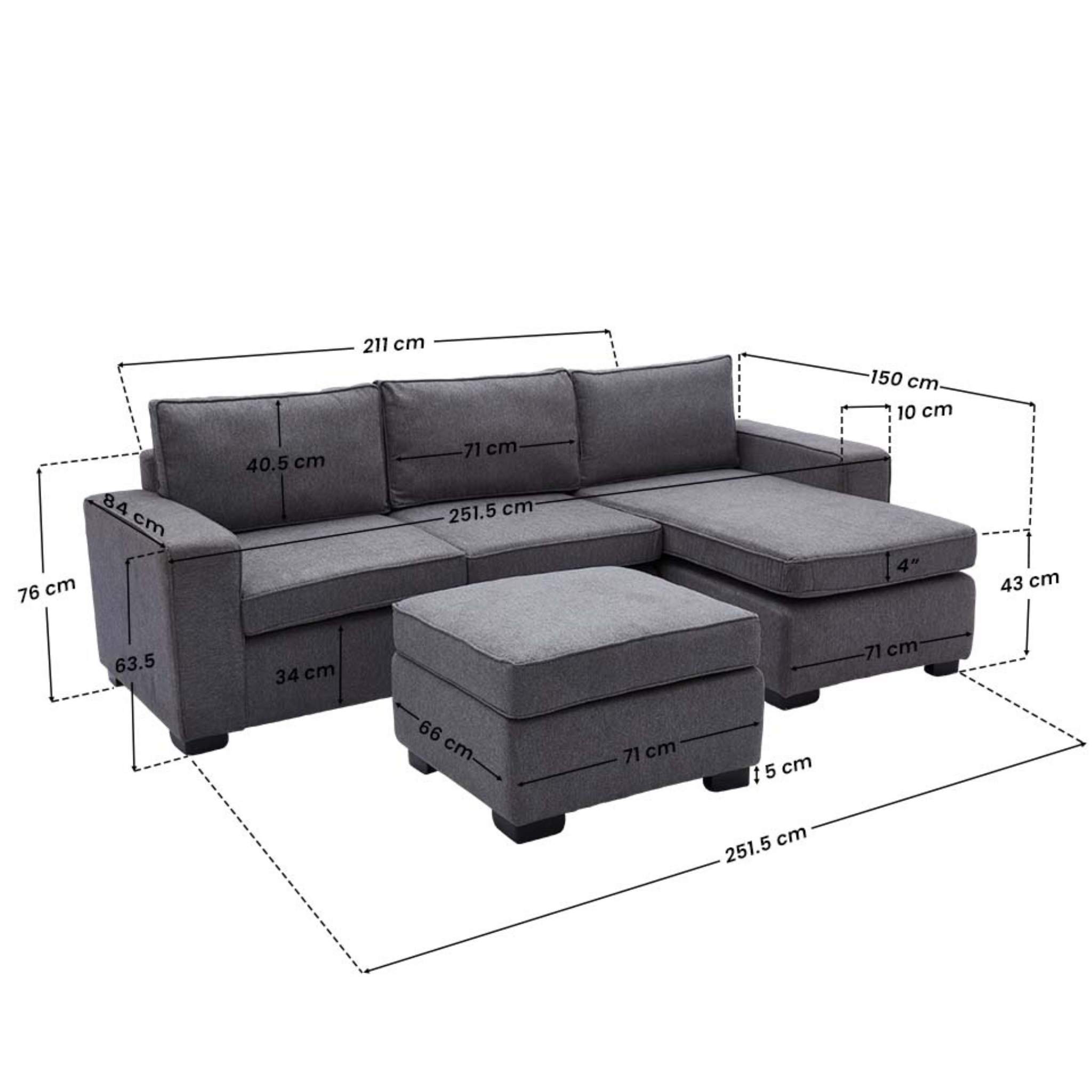 JENALD Fabric Sofa with Ottoman (Reversible L-Chaise) AF Home