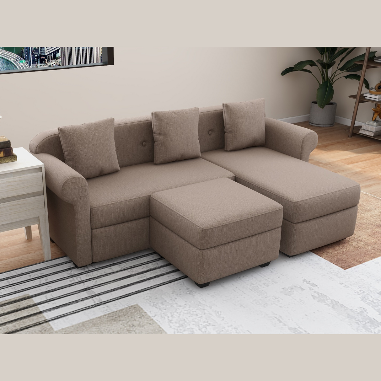 ROME L-SHAPE Fabric Sofa with Ottoman Affordahome