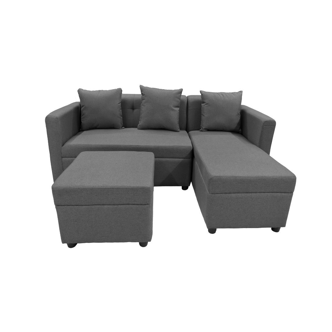 MELO Mini L-Shape Fabric Sofa with Ottoman Affordahome