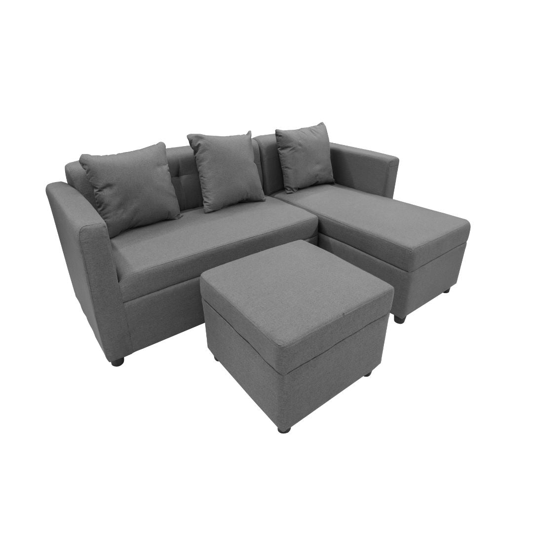 MELO Mini L-Shape Fabric Sofa with Ottoman Affordahome