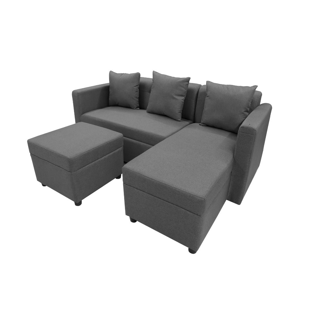 MELO Mini L-Shape Fabric Sofa with Ottoman Affordahome
