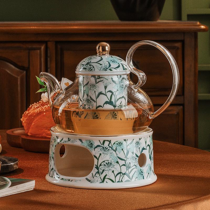 CUPURA Dune - CCS34 Luxury Bone China Tea Cup Set with Saucer Spoon and Strainer Floral Design Light Luxury European Style Gift Box Set Bohemian Powder Blue Classical Blue Rose Angel