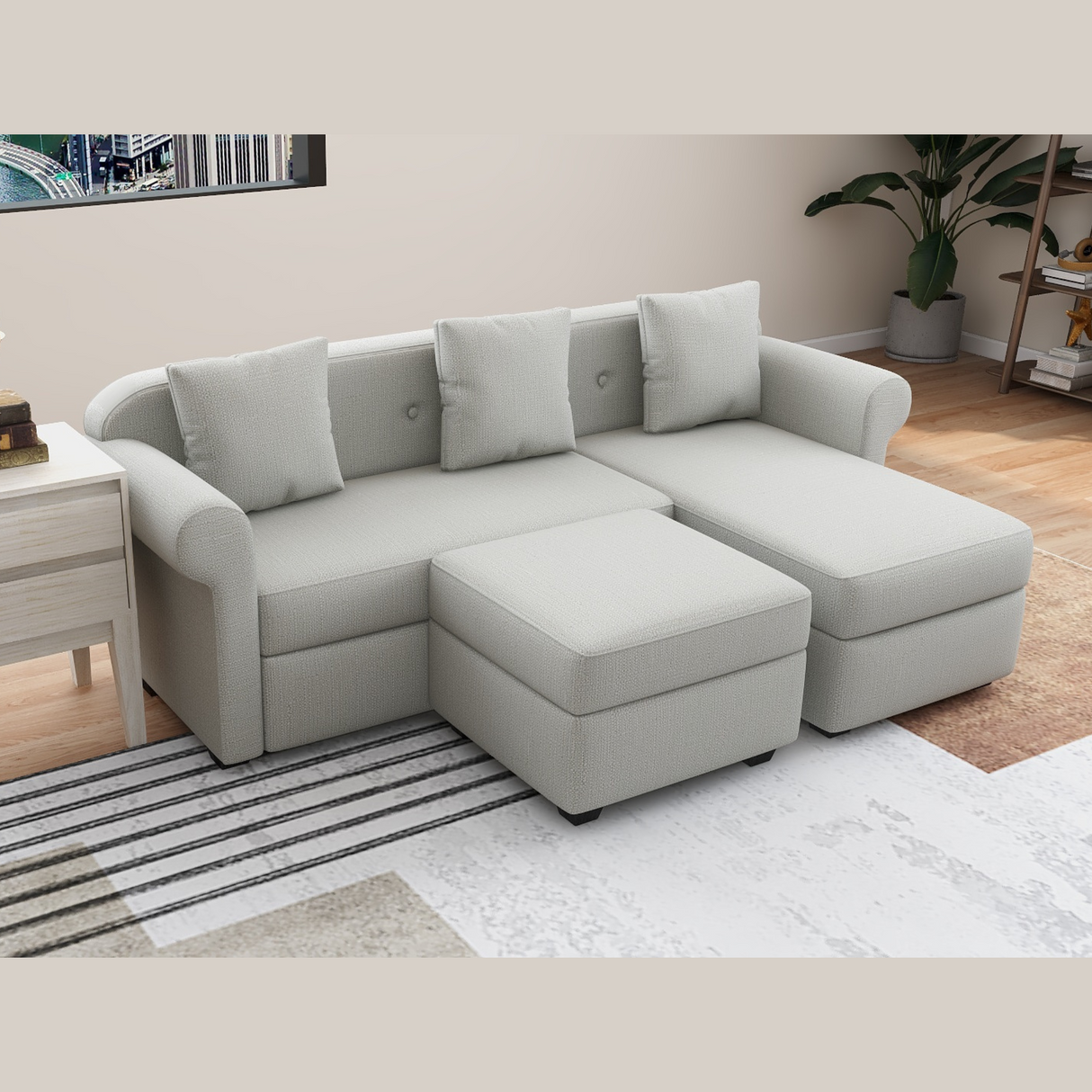 ROME L-SHAPE Fabric Sofa with Ottoman Affordahome