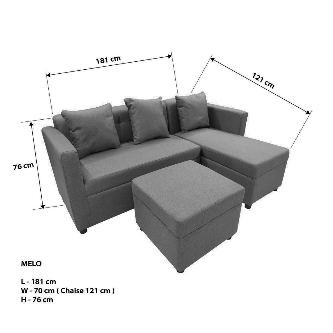 MELO Mini L-Shape Fabric Sofa with Ottoman Affordahome
