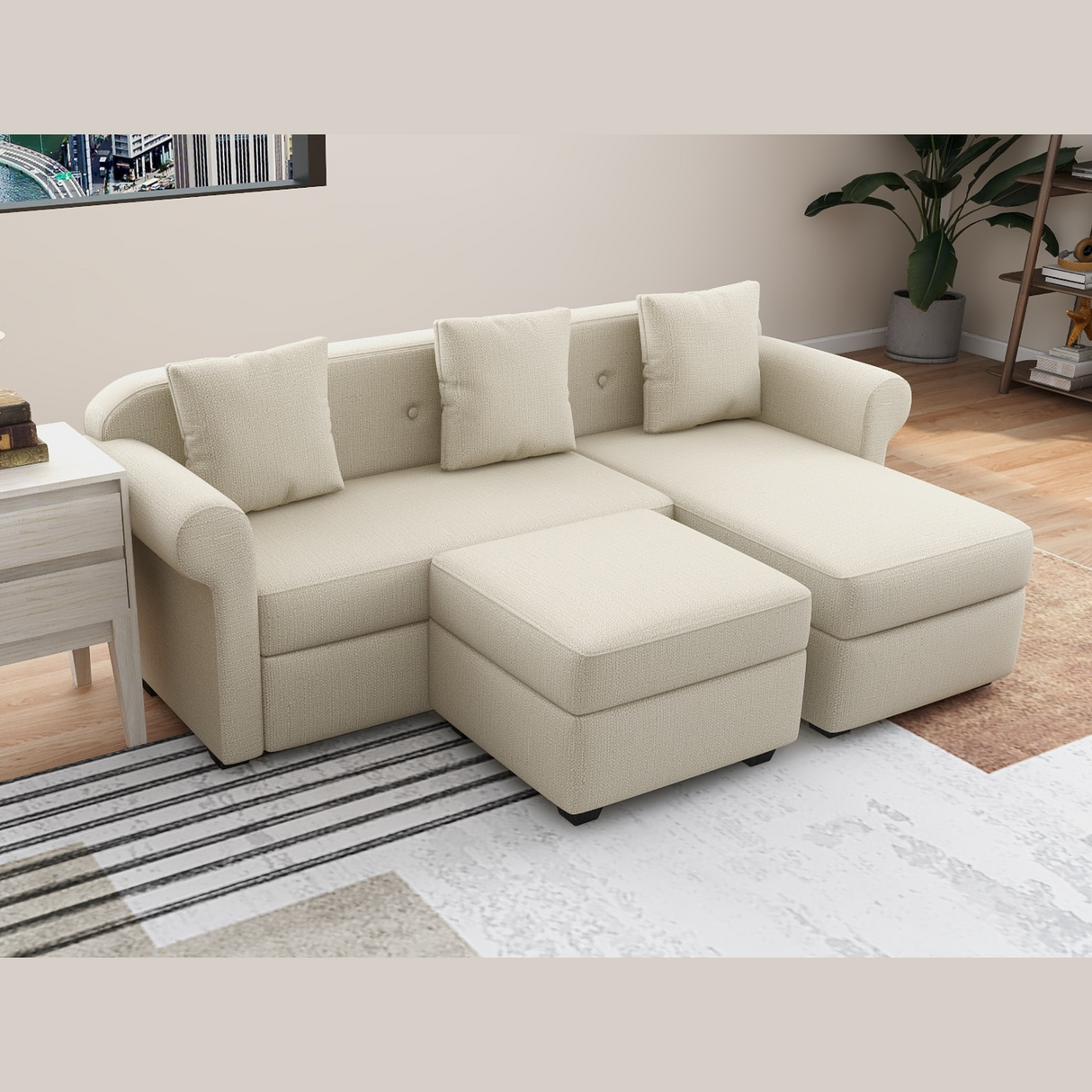 ROME L-SHAPE Fabric Sofa with Ottoman Affordahome