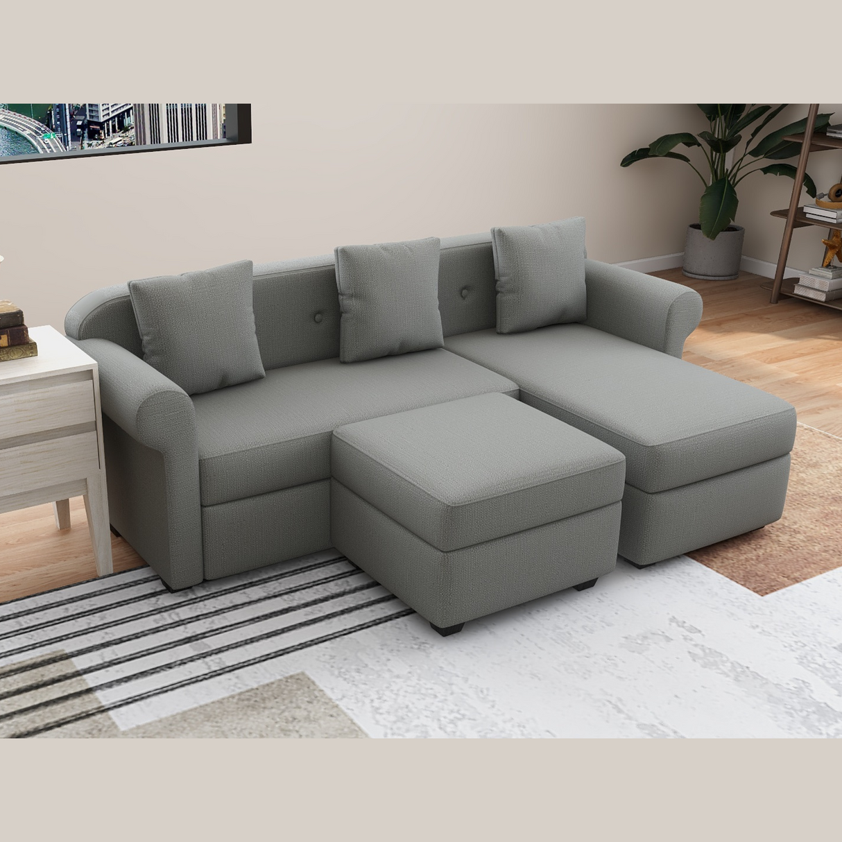ROME L-SHAPE Fabric Sofa with Ottoman Affordahome