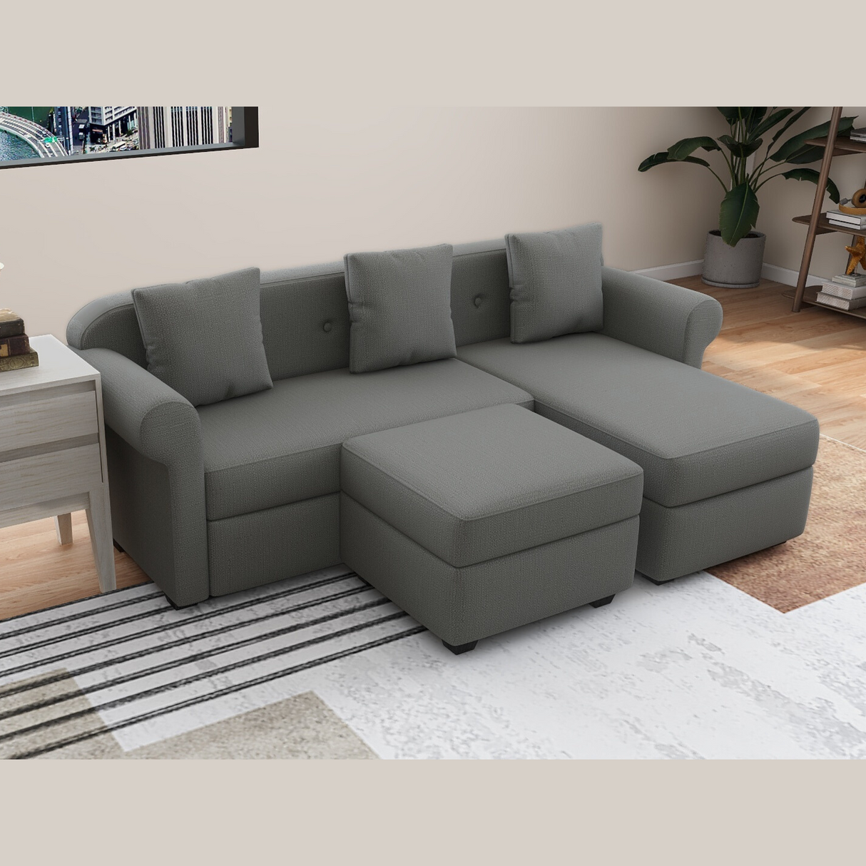 ROME L-SHAPE Fabric Sofa with Ottoman Affordahome