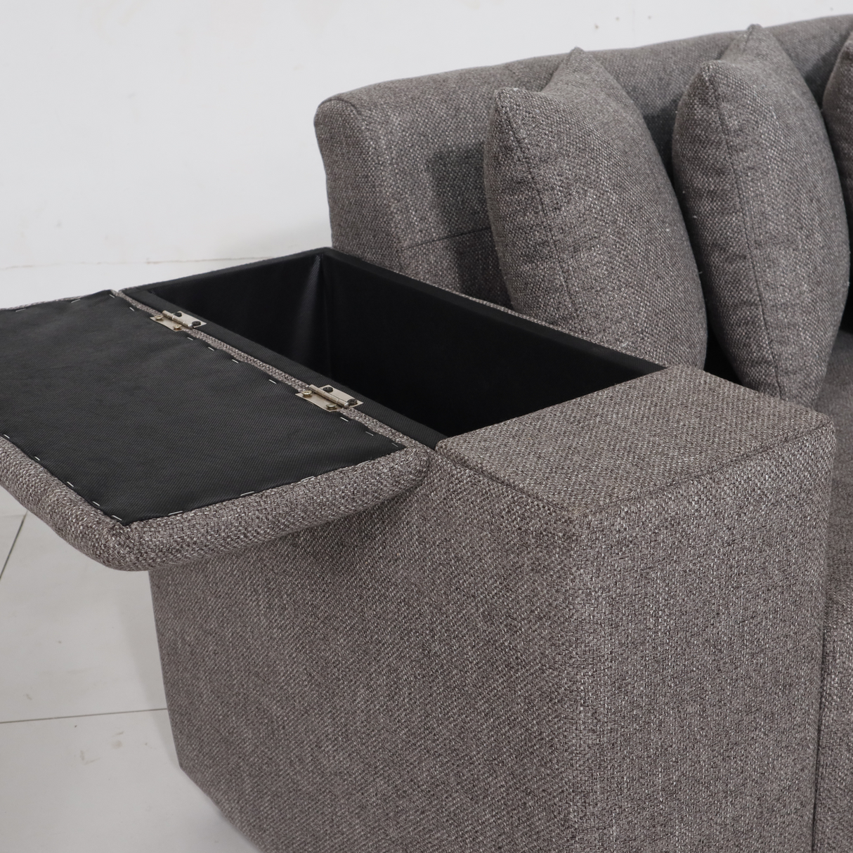 MASON L-Shape Fabric Sofa with Armrest Storage Affordahome