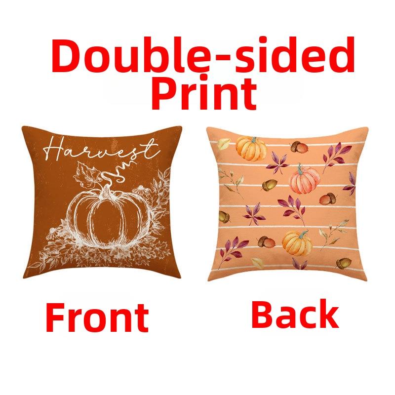Looma Lex - Autumn Pumpkin Double-Sided Throw Pillow Cover – Farmhouse Fall Decorative Cushion - Sofa, Bed & Home Décor Looma