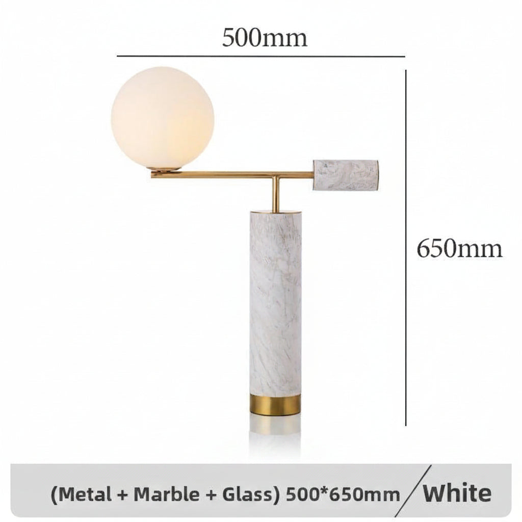 Milano Glow - Aelix - N125 Combination - Modern Natural Marble and Glass Table Lamp with Minimalist Designer Style, Soft Ambient Lighting for Elegant and Functional Spaces - Living Room / Bedroom / Bedside / Hotel / Project / Office Milano