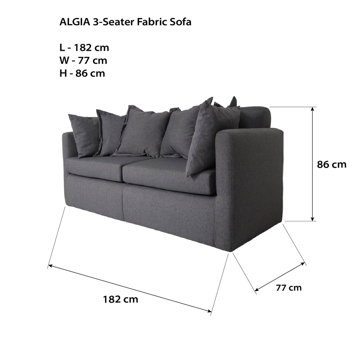 ALGIA 3-Seater Fabric Sofa Affordahome