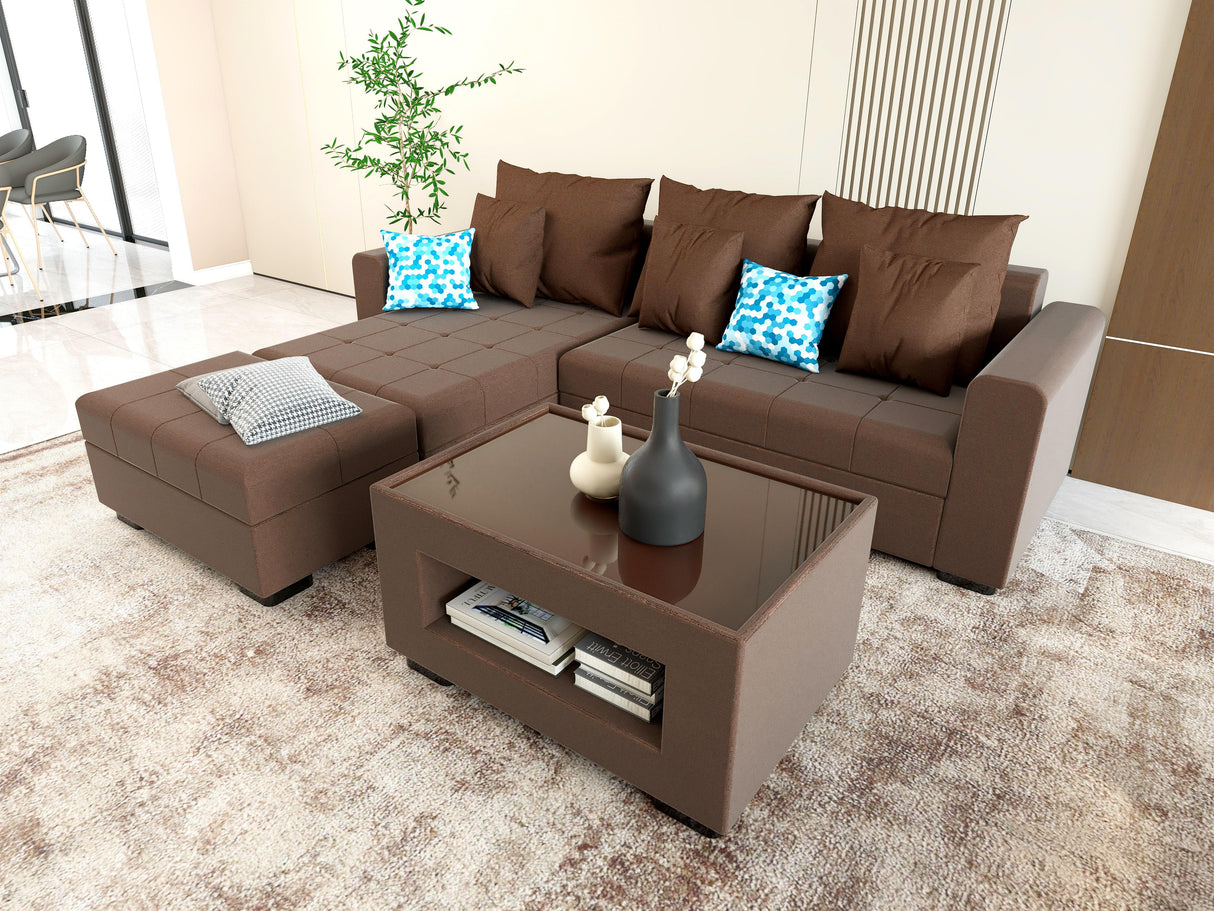Angelo L-shape Fabric Sofa Set with Ottoman and Glass Top Table Luxe-Life PH