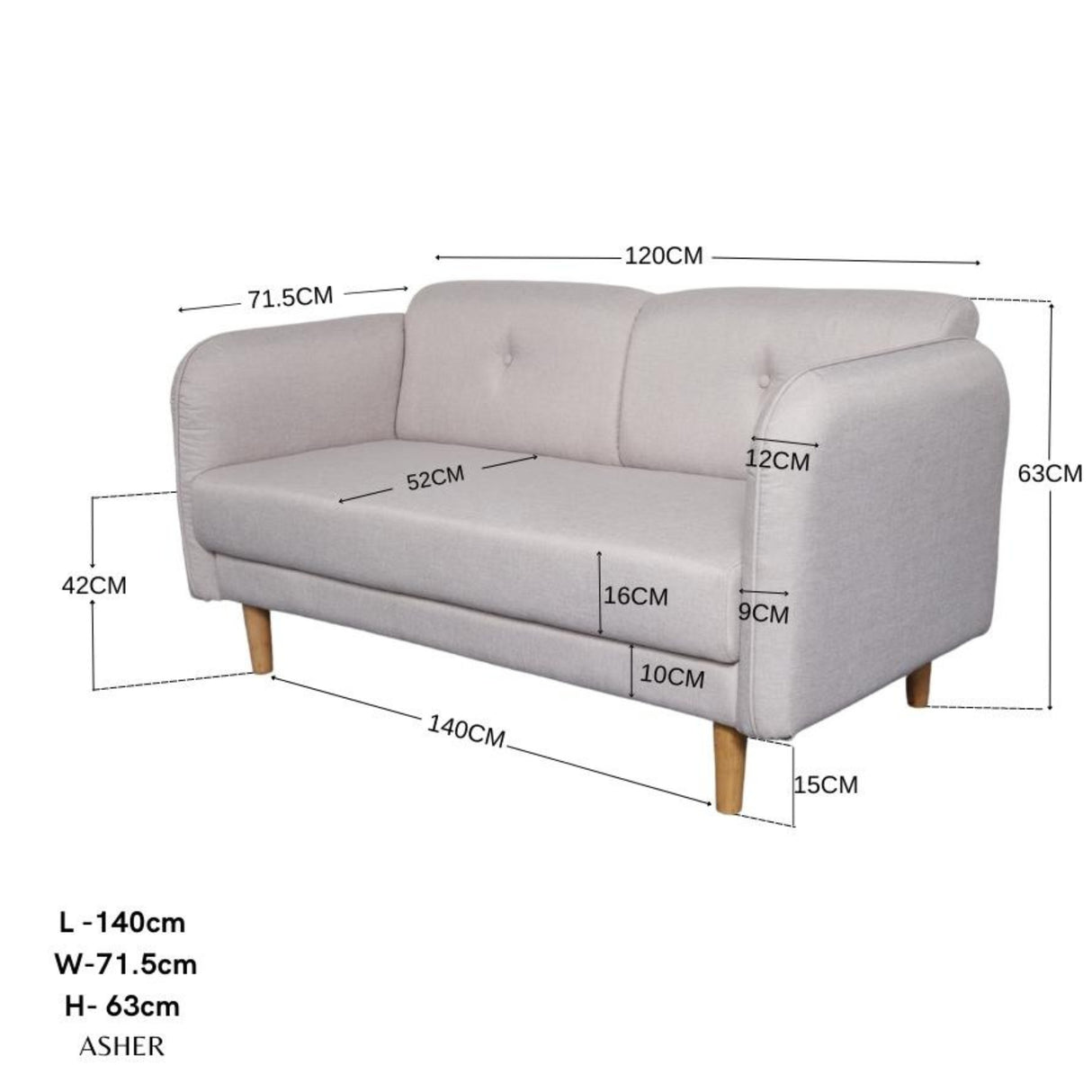 ASHER 2-Seater Fabric Sofa Affordahome