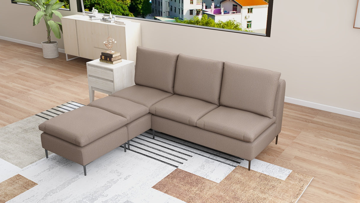 AMBERTON Armless 2-1 L-Shape Fabric Sofa with Ottoman Furnigo