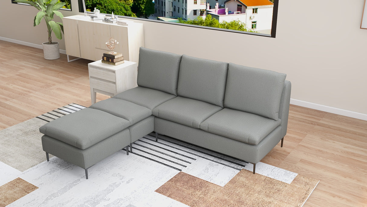 AMBERTON Armless 2-1 L-Shape Fabric Sofa with Ottoman Furnigo