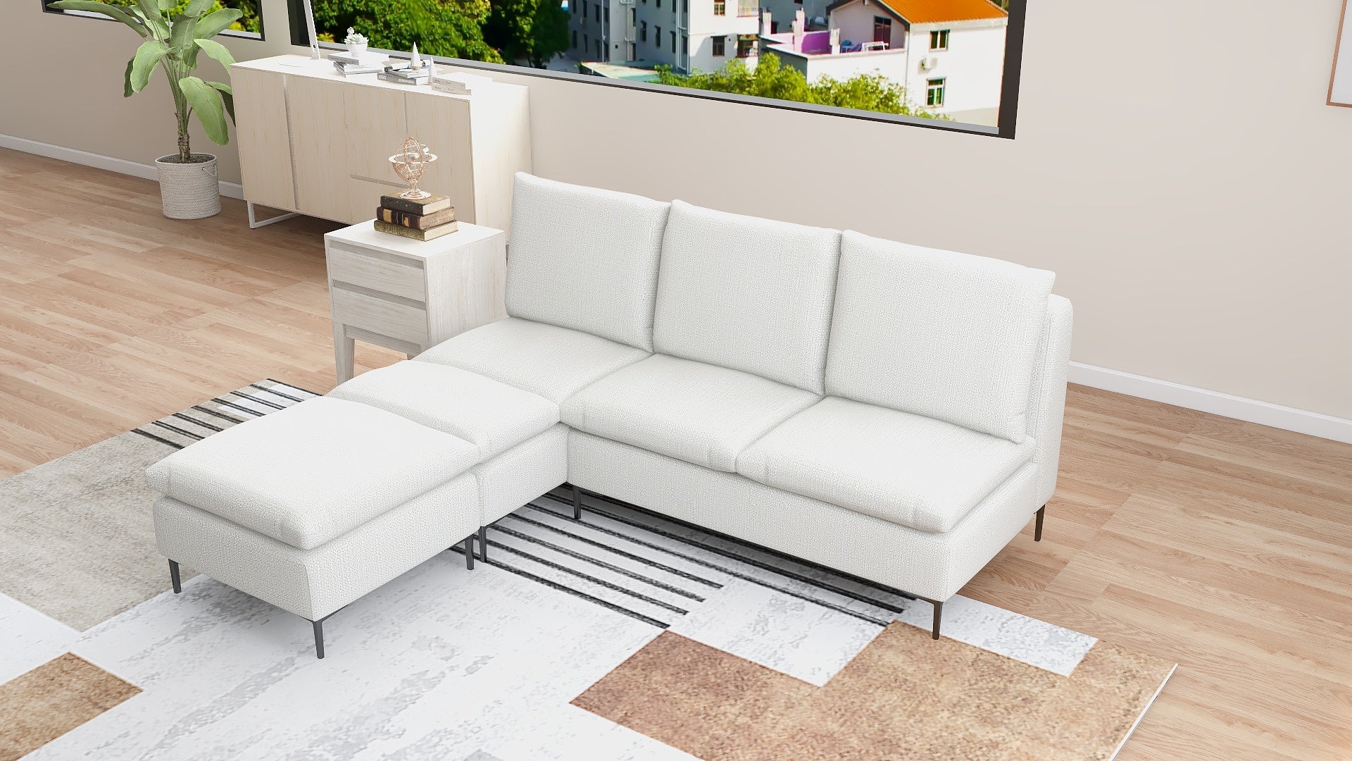 AMBERTON Armless 2-1 L-Shape Fabric Sofa with Ottoman AF Home