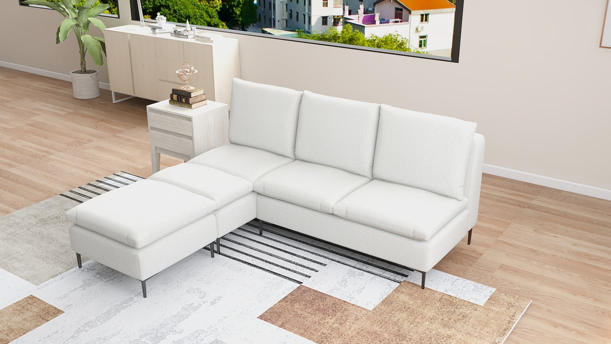 AMBERTON Armless 2-1 L-Shape Fabric Sofa with Ottoman Furnigo