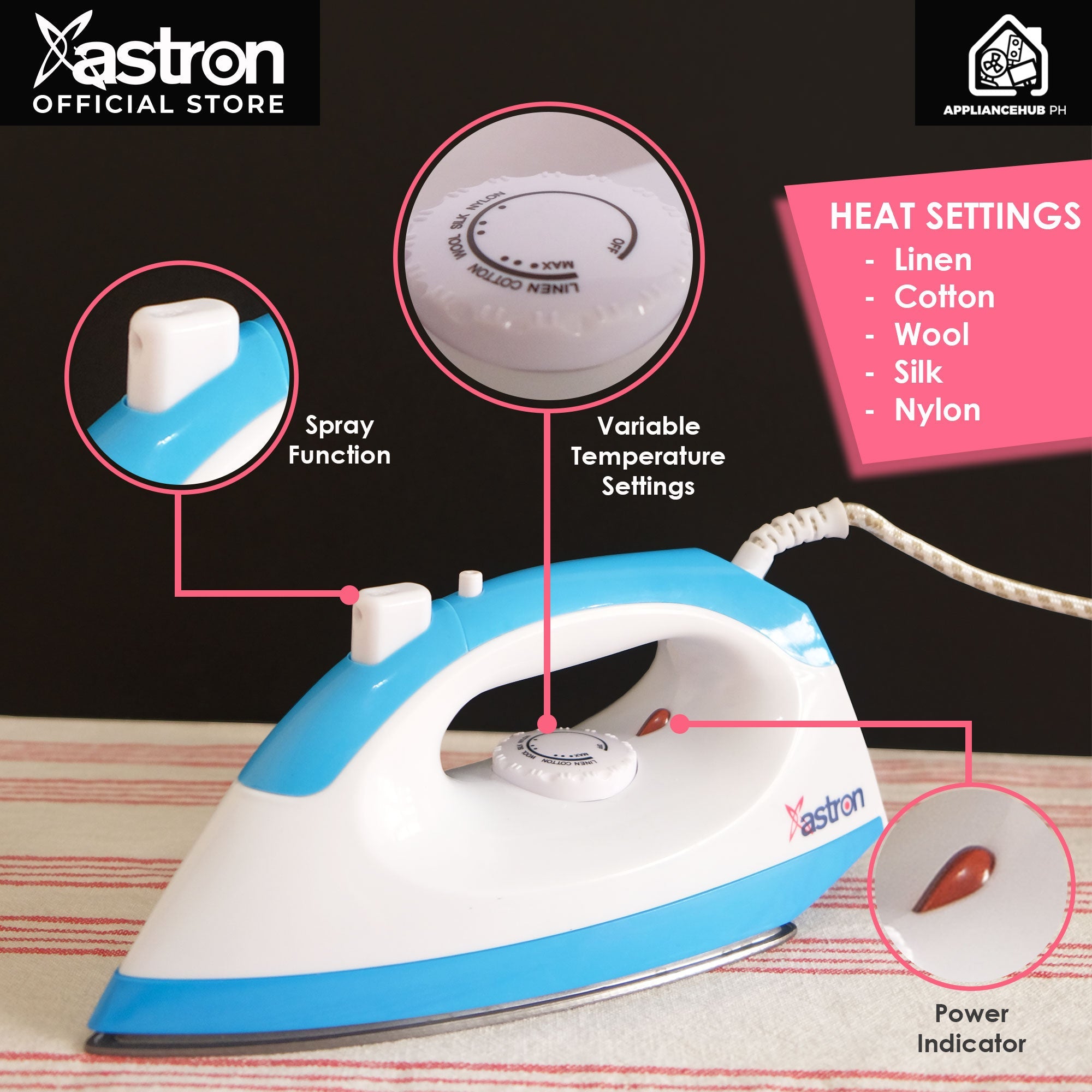 ASTRON PFI-1327S Dry and Spray Electric Flat Iron (1200W) Astron