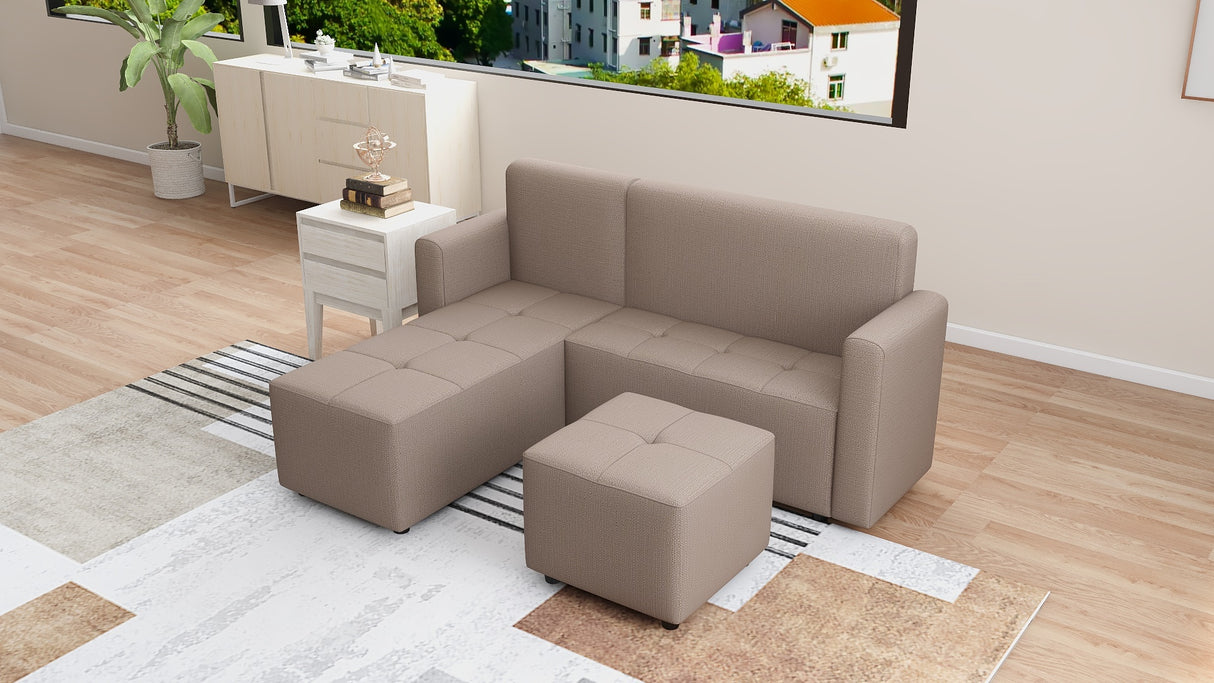 CONNER L-Shape Fabric Sofa with Ottoman Affordahome