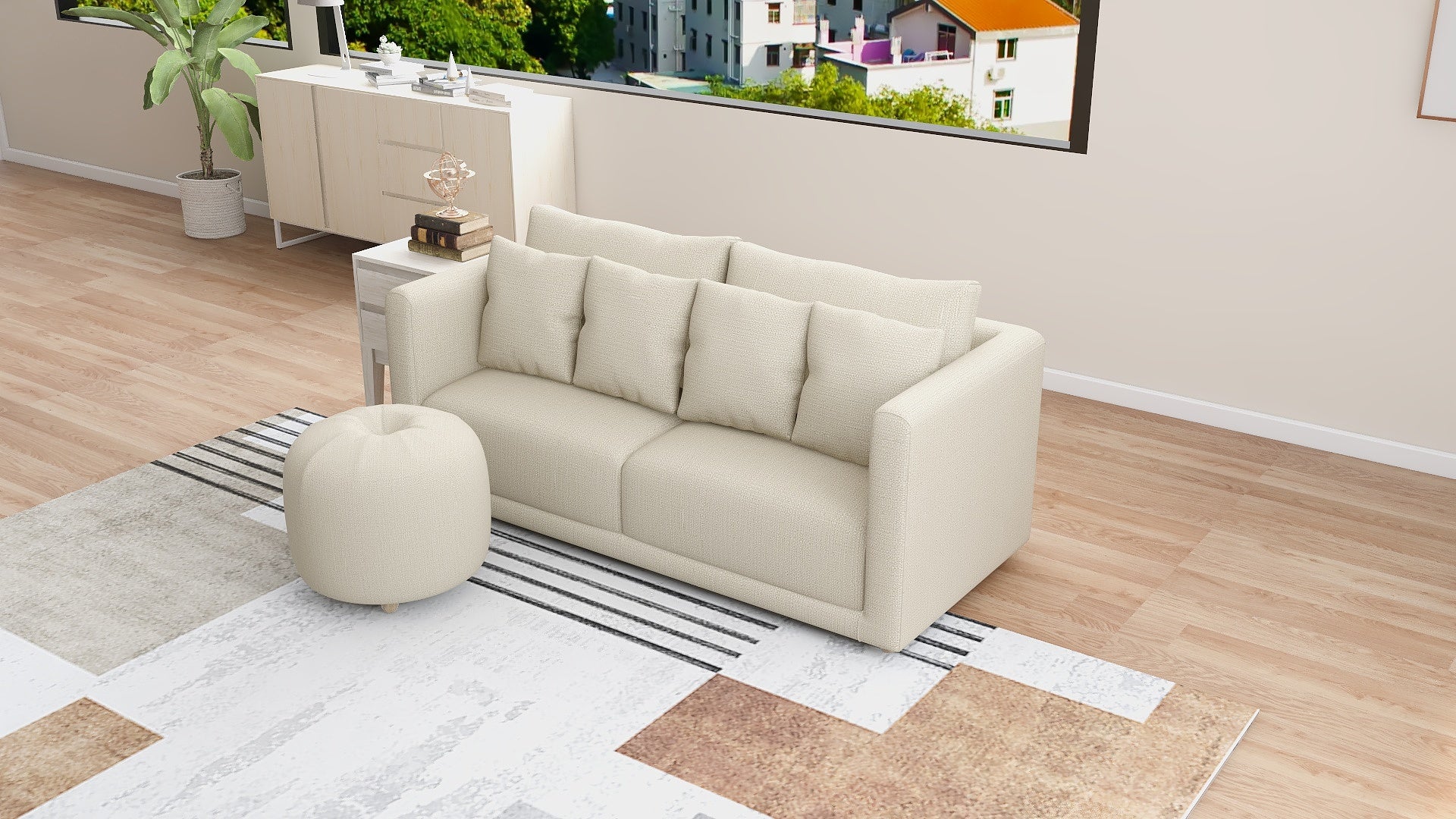 FALLON 2-Seater Fabric Sofa with Ottoman AF Home