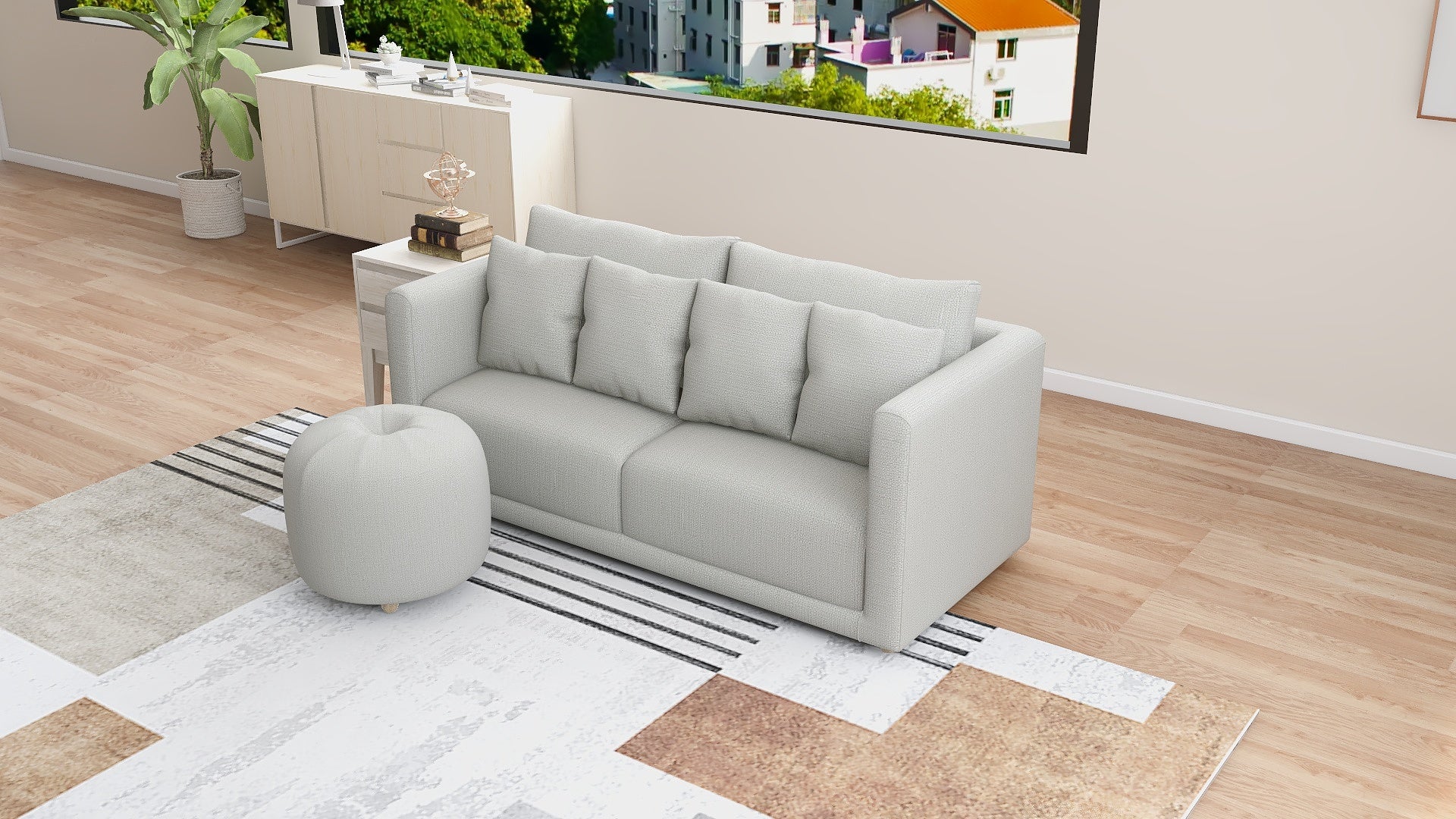 FALLON 2-Seater Fabric Sofa with Ottoman AF Home
