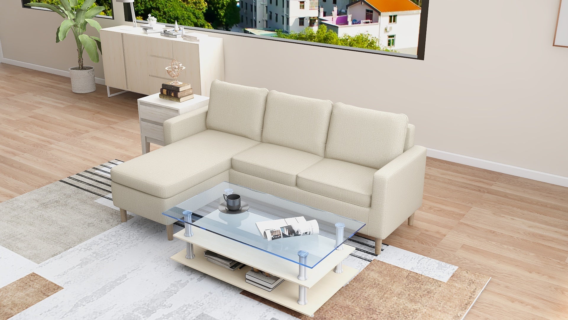 GINO Modern Upholstered L-Shape Fabric Sofa AF Home