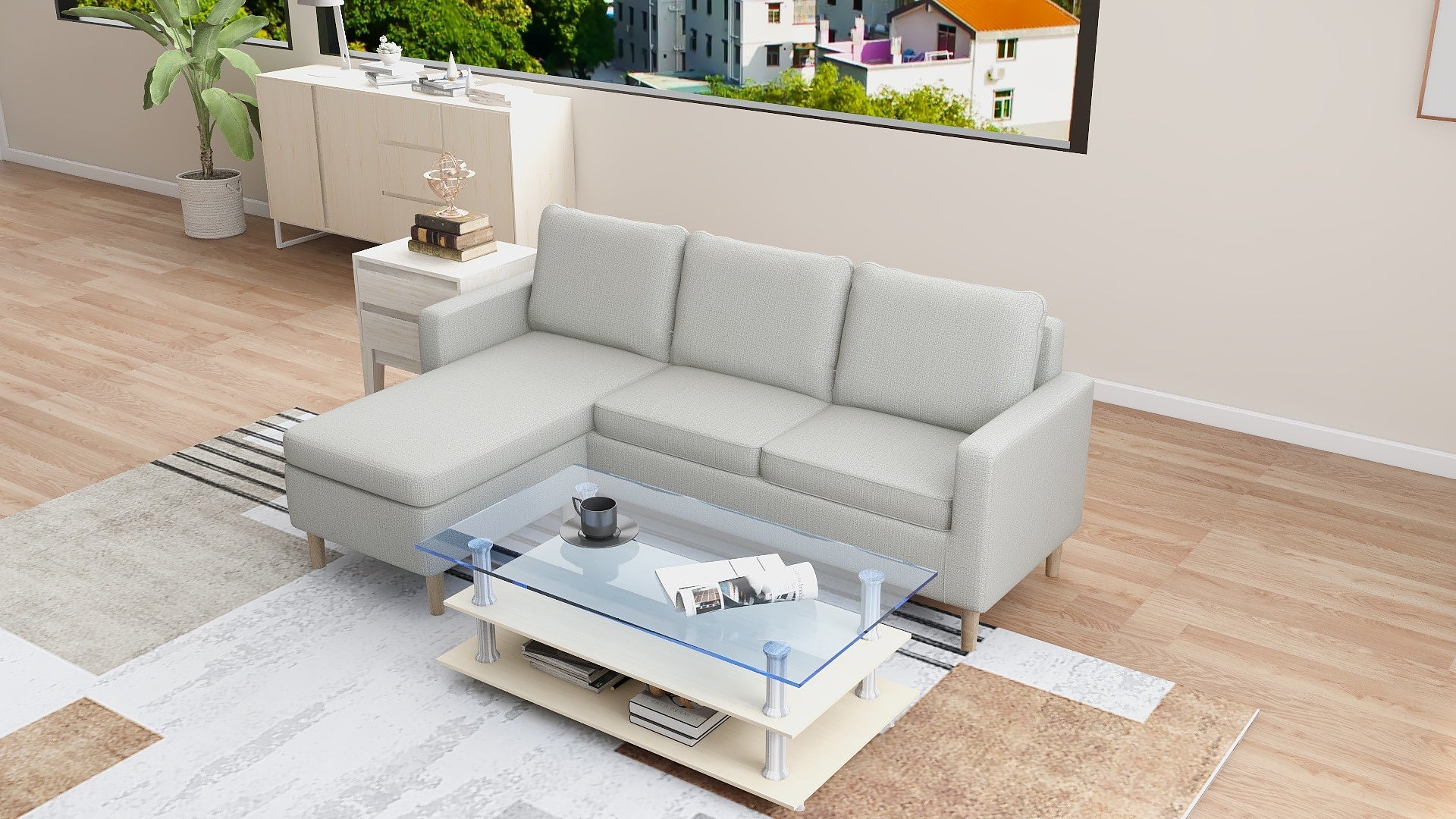 GINO Modern Upholstered L-Shape Fabric Sofa AF Home