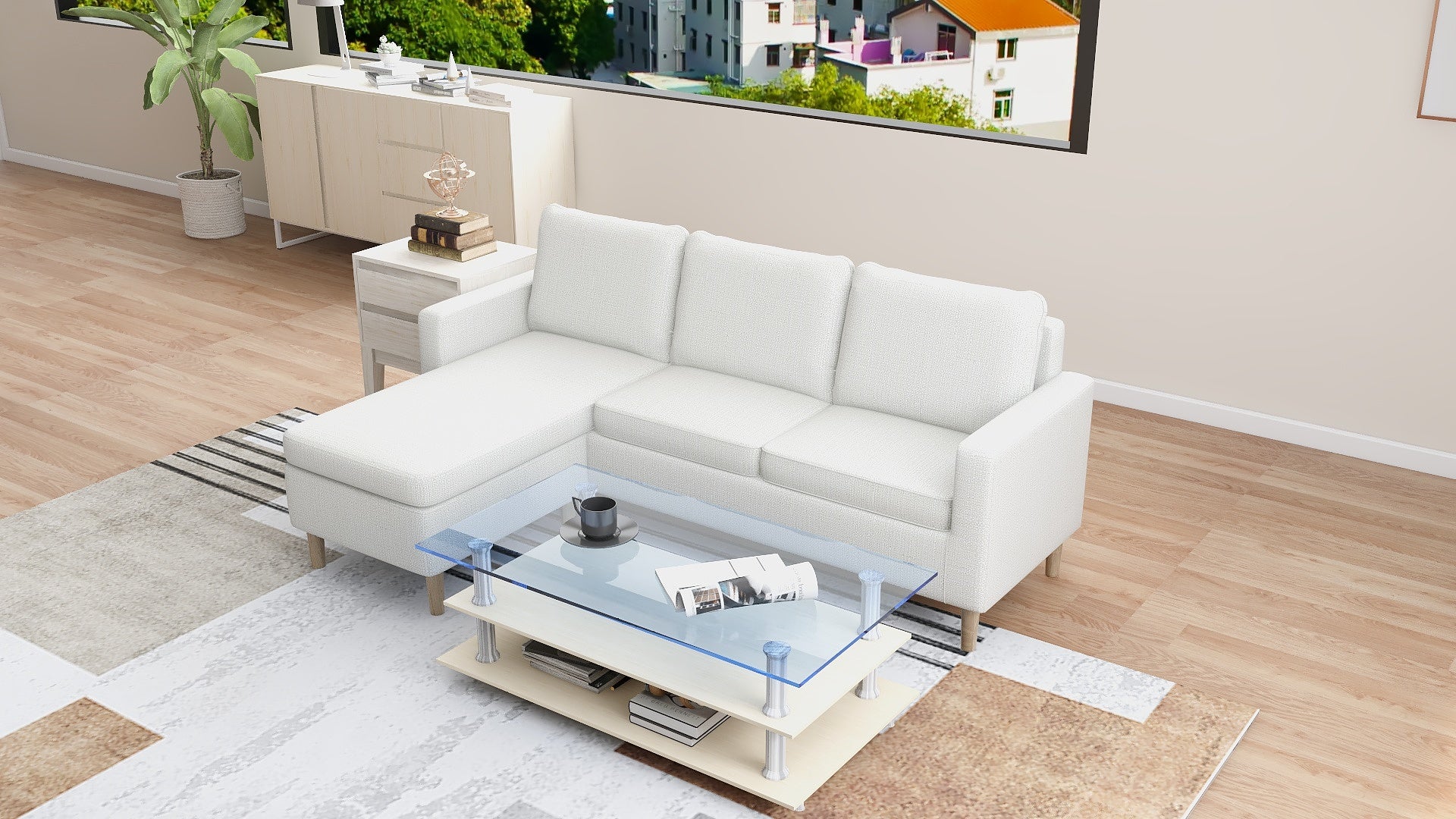 GINO Modern Upholstered L-Shape Fabric Sofa AF Home