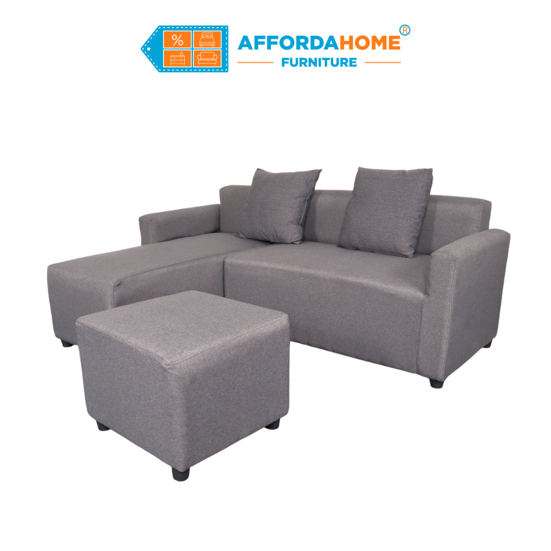 HARVEY L-Shape Fabric Sofa with Ottoman Affordahome