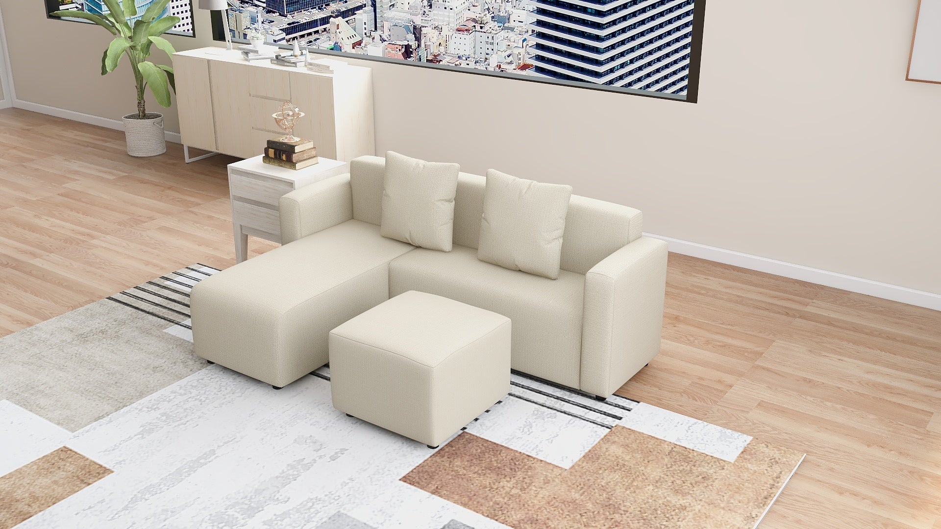 HARVEY L-Shape Fabric Sofa with Ottoman AF Home