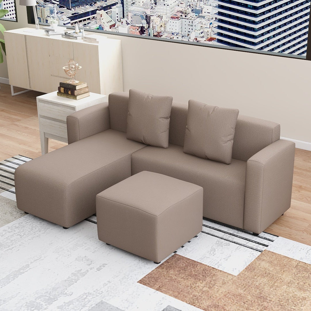HARVEY L-Shape Fabric Sofa with Ottoman Affordahome