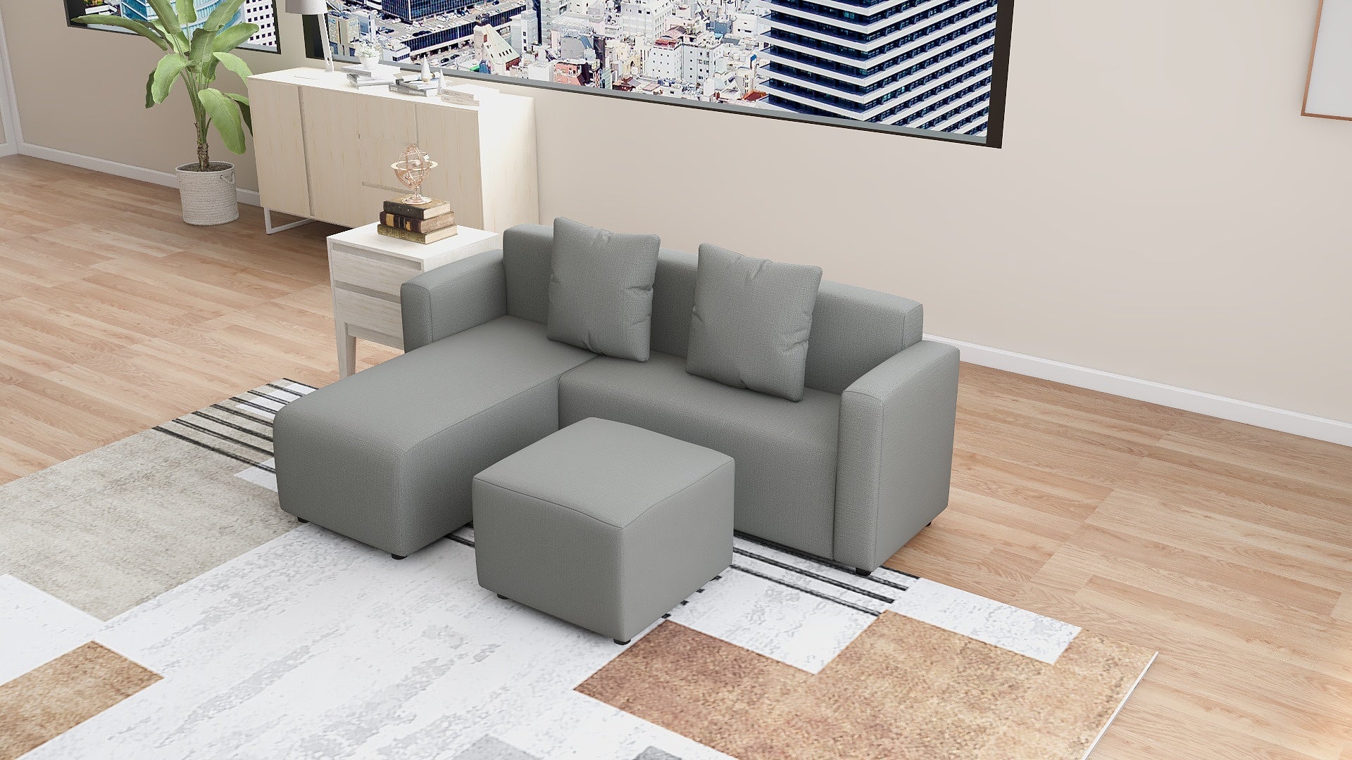 HARVEY L-Shape Fabric Sofa with Ottoman AF Home