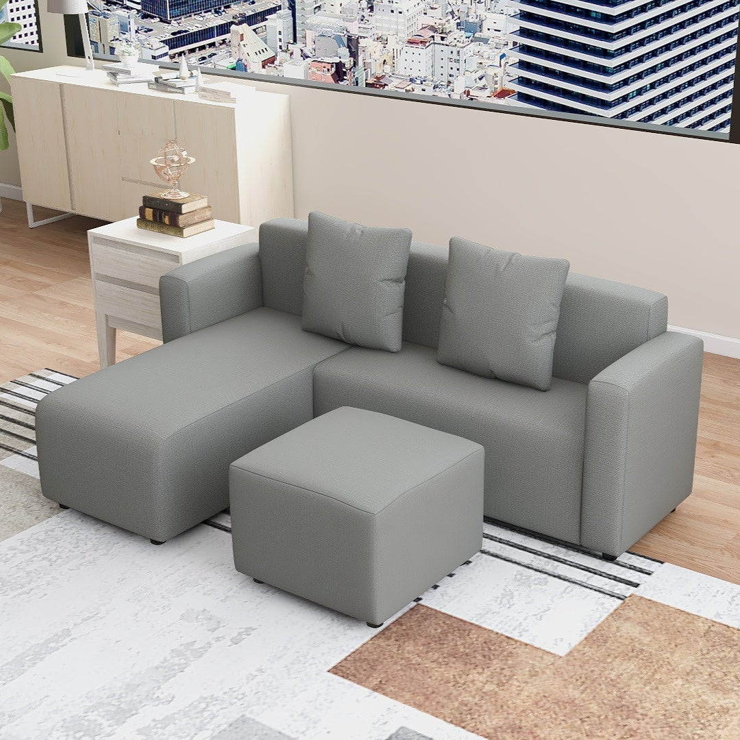 HARVEY L-Shape Fabric Sofa with Ottoman Affordahome